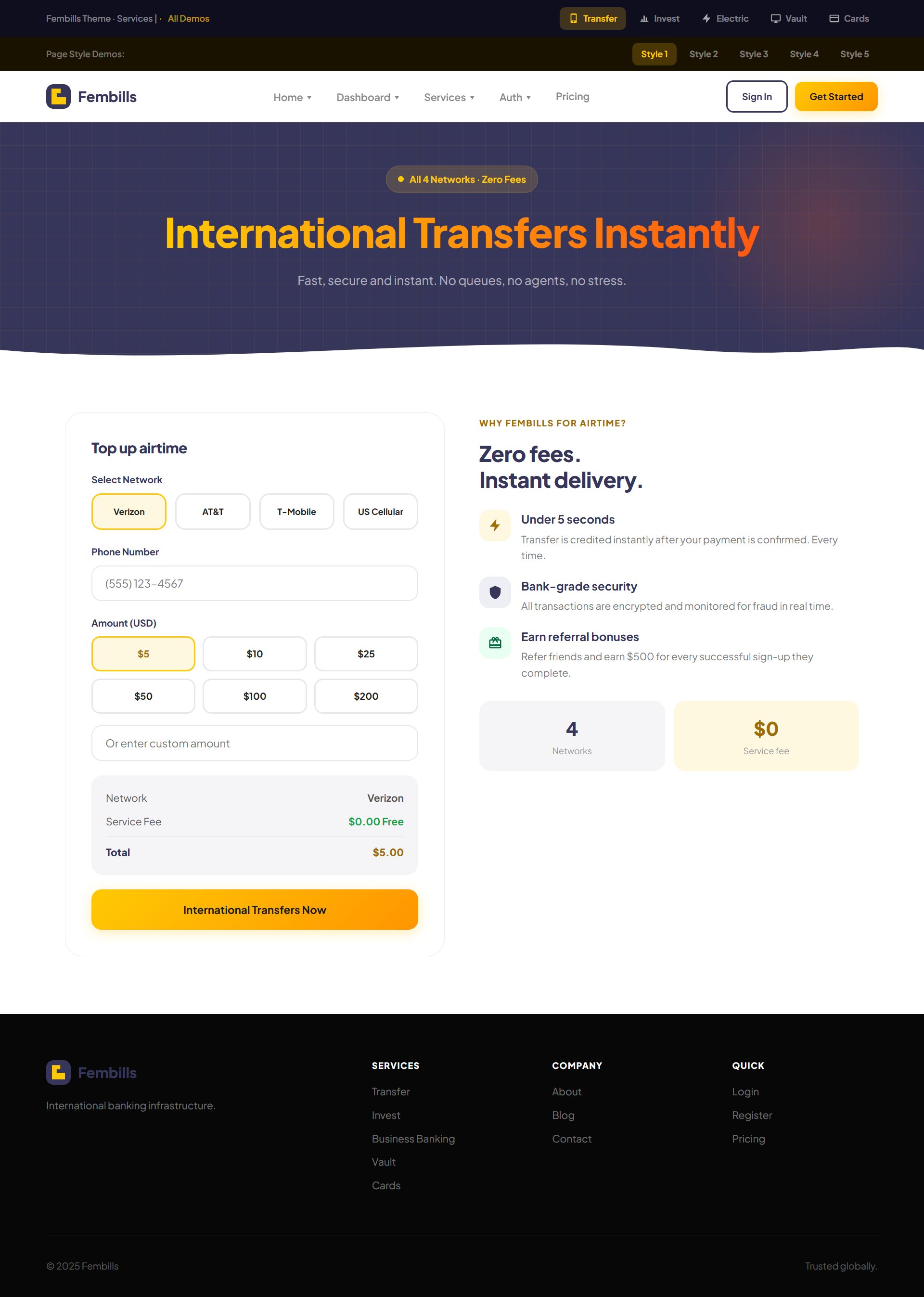 Fembills main homepage preview
