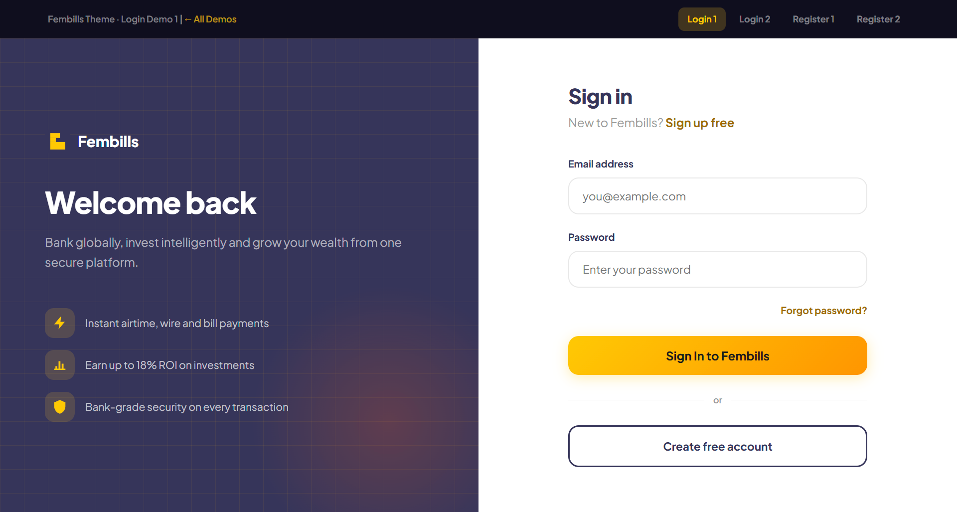 Sign in page preview