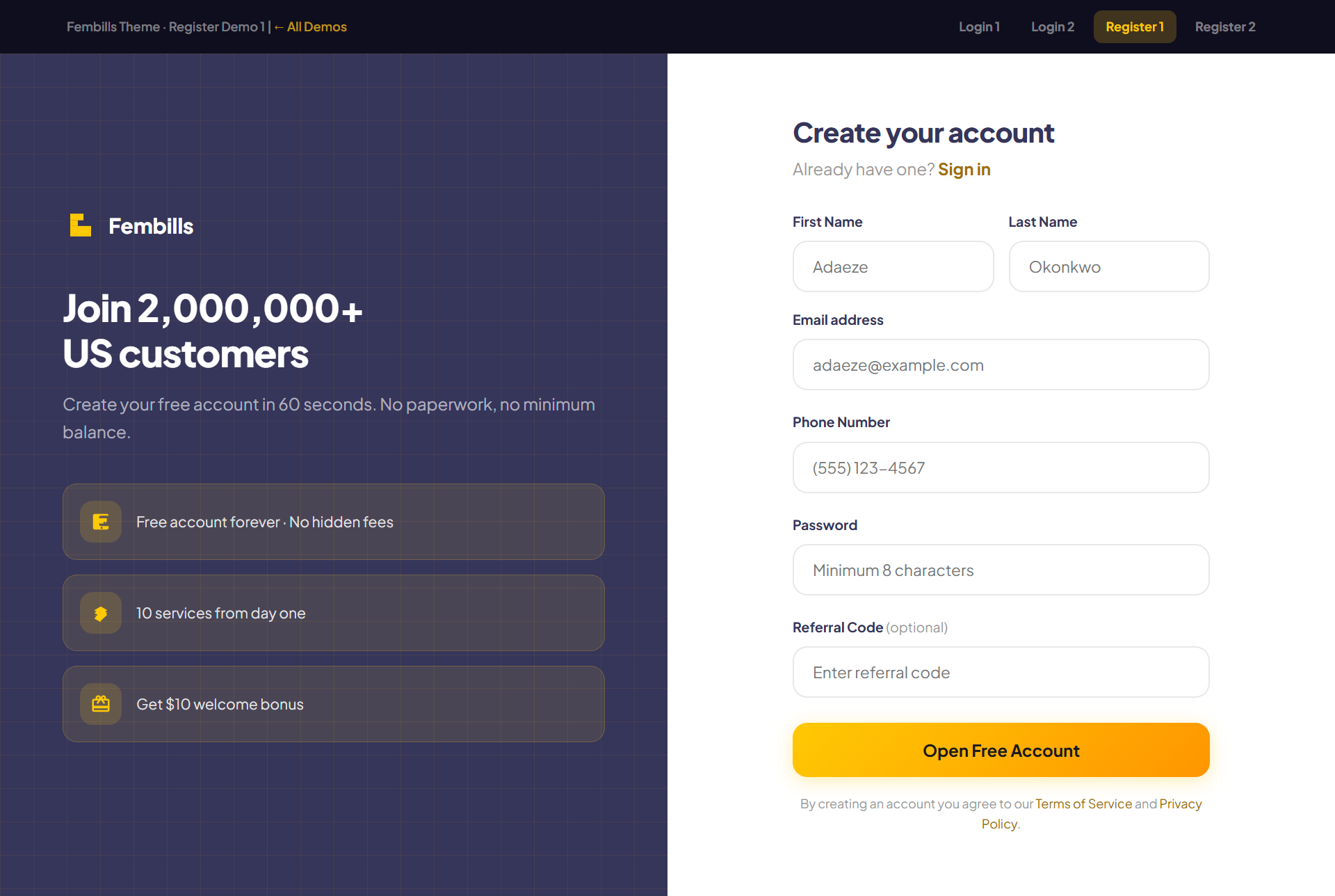 Register page preview